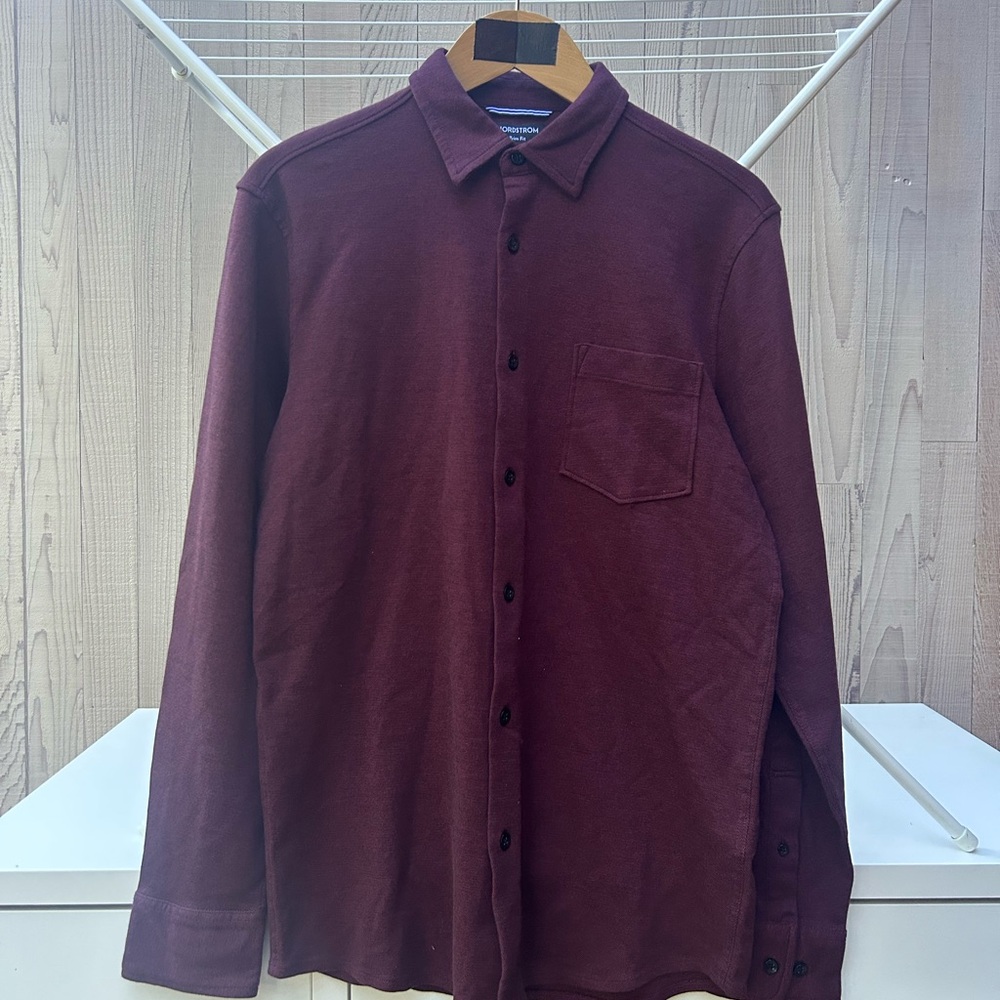 Nordstrom Trim Fit Burgundy Brick Shirt M NWT 100% Cotton